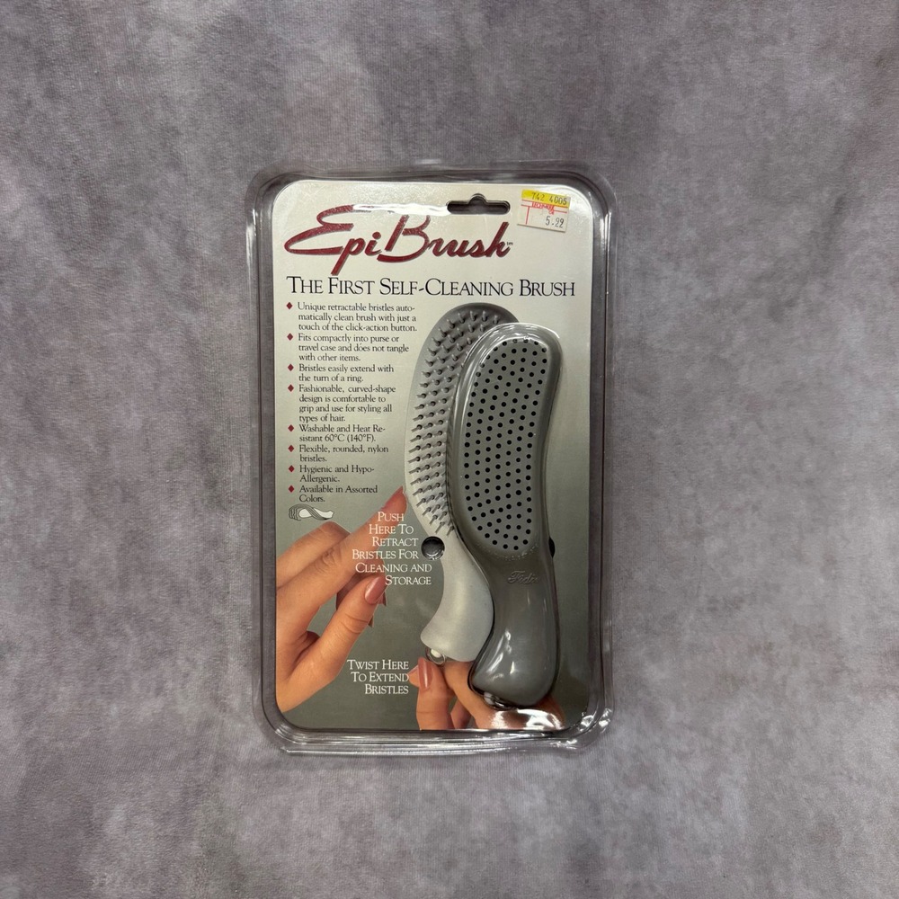 EpiBrush Self-Cleaning Hair Brush Womens OS Grey Retractable Bristle C4000 NIB